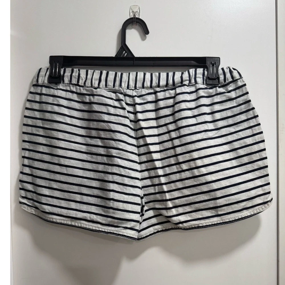 JCrew Womens Linen‎ Cotton Striped Drawstring Pull On Shorts Navy White Size M